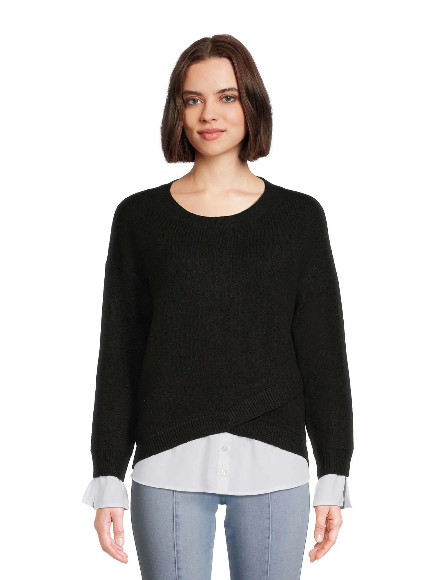 Time And Tru Women's Two-Fer Sweater Top | Walmart (US)