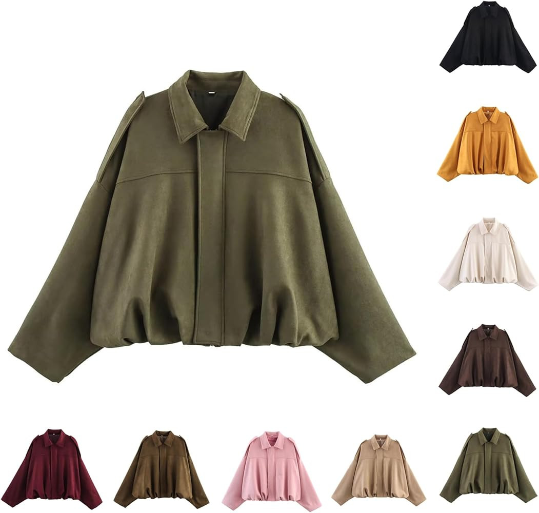 Bomberjacke F\u00fcr Damen Kurz \u00dcbergangsjacke Revers Flightjacke Lange \u00c4rmel L\u00e4ss... | Amazon (DE)
