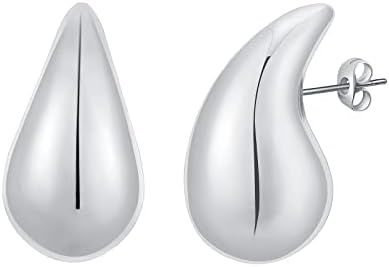 2 Pair Teardrop Earrings Dupes for Women Gold/Silver Chunky Hoop Earring Dangle Water Drop Hypoal... | Amazon (US)