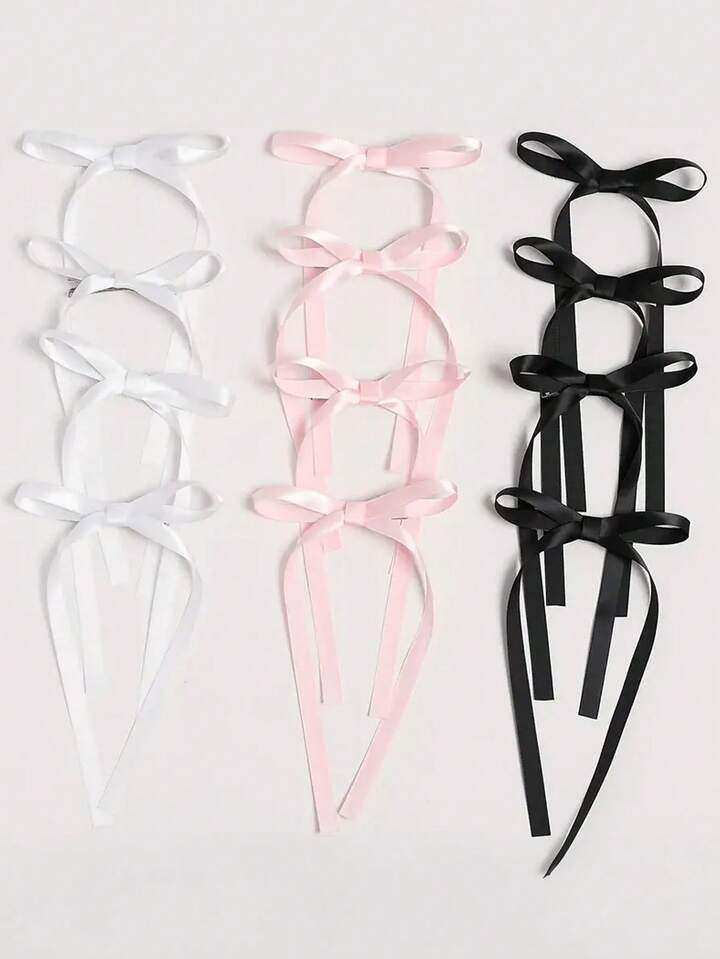 2/12 Pcs Bow Streamer Side Clips Set Elegant Long Ribbon Bow Hair Pins Back Head Top Clips Half T... | SHEIN