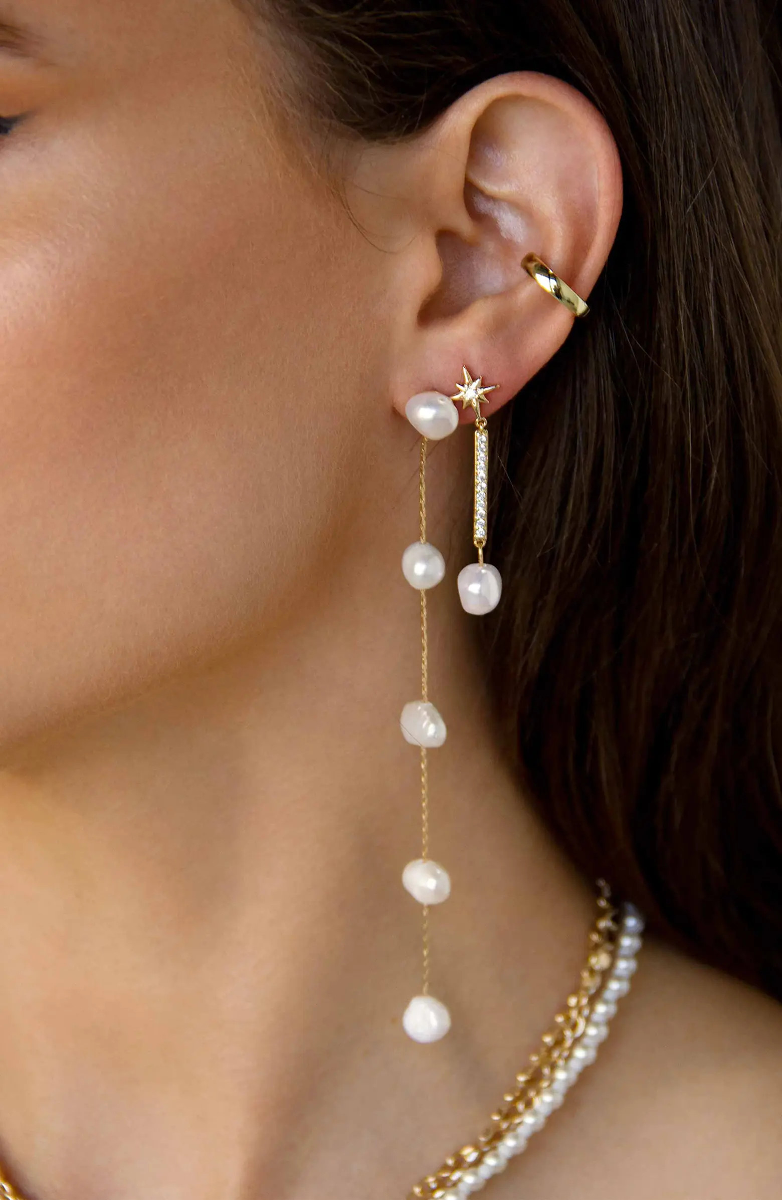 Ettika Dripping Freshwater Pearl Linear Drop Earrings | Nordstrom | Nordstrom