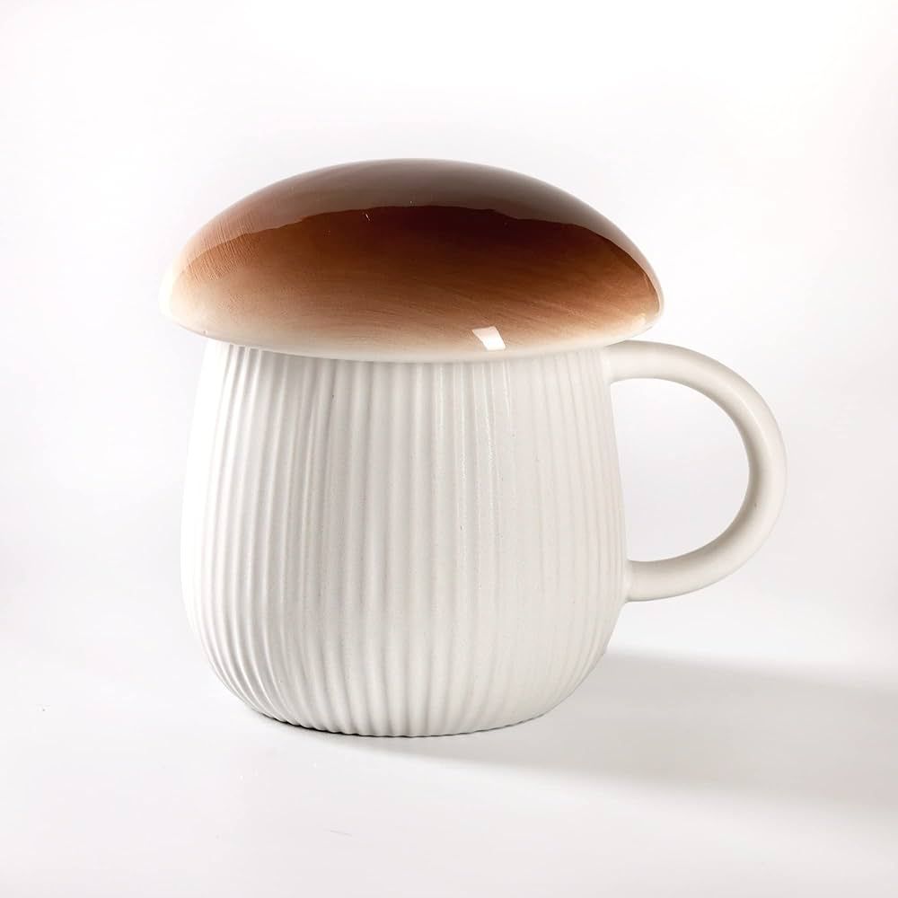 AVAFORT Mushroom Lid Ceramic Coffee Mug Mushroom Ceramic Mug with Handle and Lid, 10oz (BROWN) | Amazon (US)