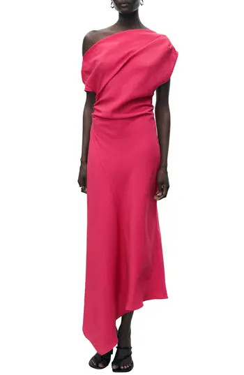 MANGO Asymmetric One-Shoulder Maxi Dress in Strawberry at Nordstrom Rack, Size 4 | Nordstrom Rack
