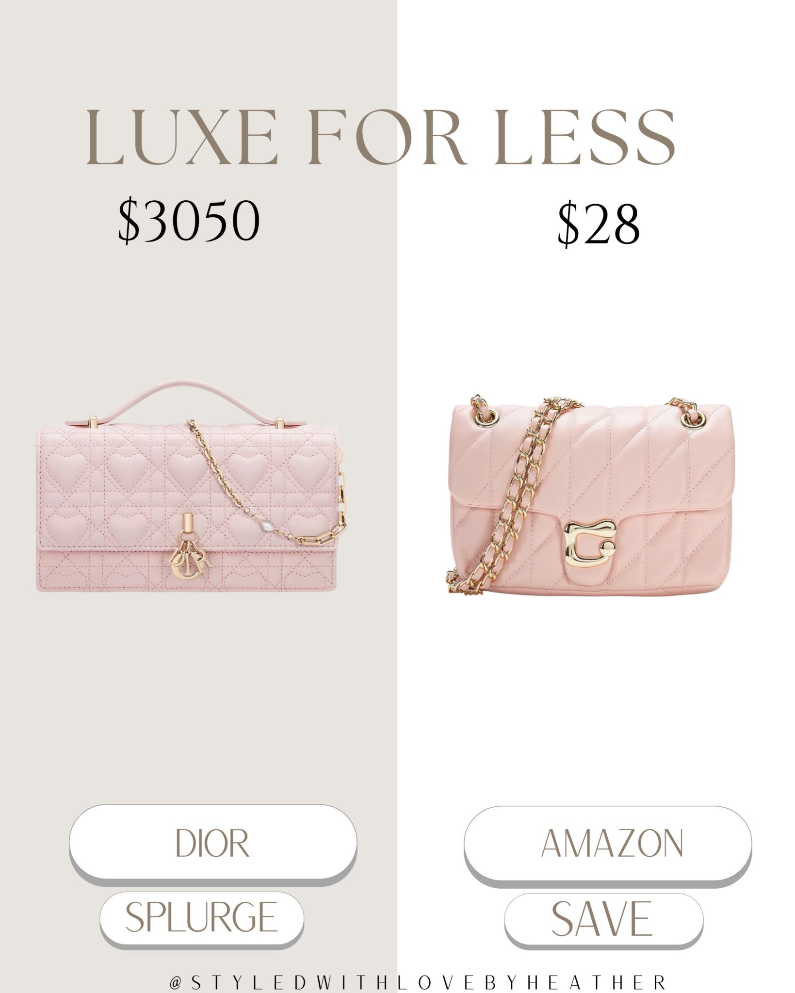 Dior vibes without the Dior price tag 💕✨

This is your sign you don’t need to spend $3,000+ to get that chic, quilted designer look 👀 The Amazon version gives the same soft pink, luxe aesthetic for just $28… and honestly? It’s giving 💅

Perfect for spring outfits, brunch dates, and elevating any basic look instantly 🌸

Save this for your next luxe-for-less find & follow for more designer-inspired deals 🤍

Linked on my LTK before it sells out 💫

 

 #LTKootd #LTKstorytime #LTKTravel