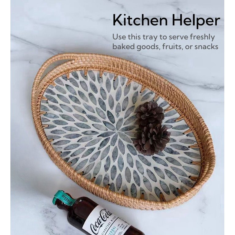 MEHOOM 12"x8" Serving Tray with Handle Craft Ornaments, Rattan Wicker  Shell Decorative Storage B... | Walmart (US)