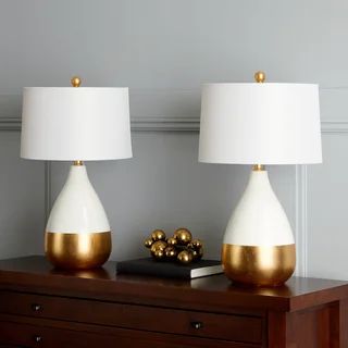 Safavieh Lighting 24-inch Kingship White/ Gold Lacquer Glam LED Table Lamp (Set of 2) | Bed Bath & Beyond