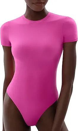 PUMIEY Women's Crew Neck Short Sleeve Thong Bodysuit Fashion T-shirt Tops Smoke Cloud Pro Collect... | Amazon (US)