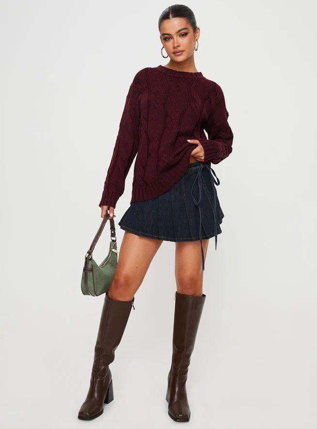 Alfey Cable Knit Sweater Burgundy | Princess Polly US