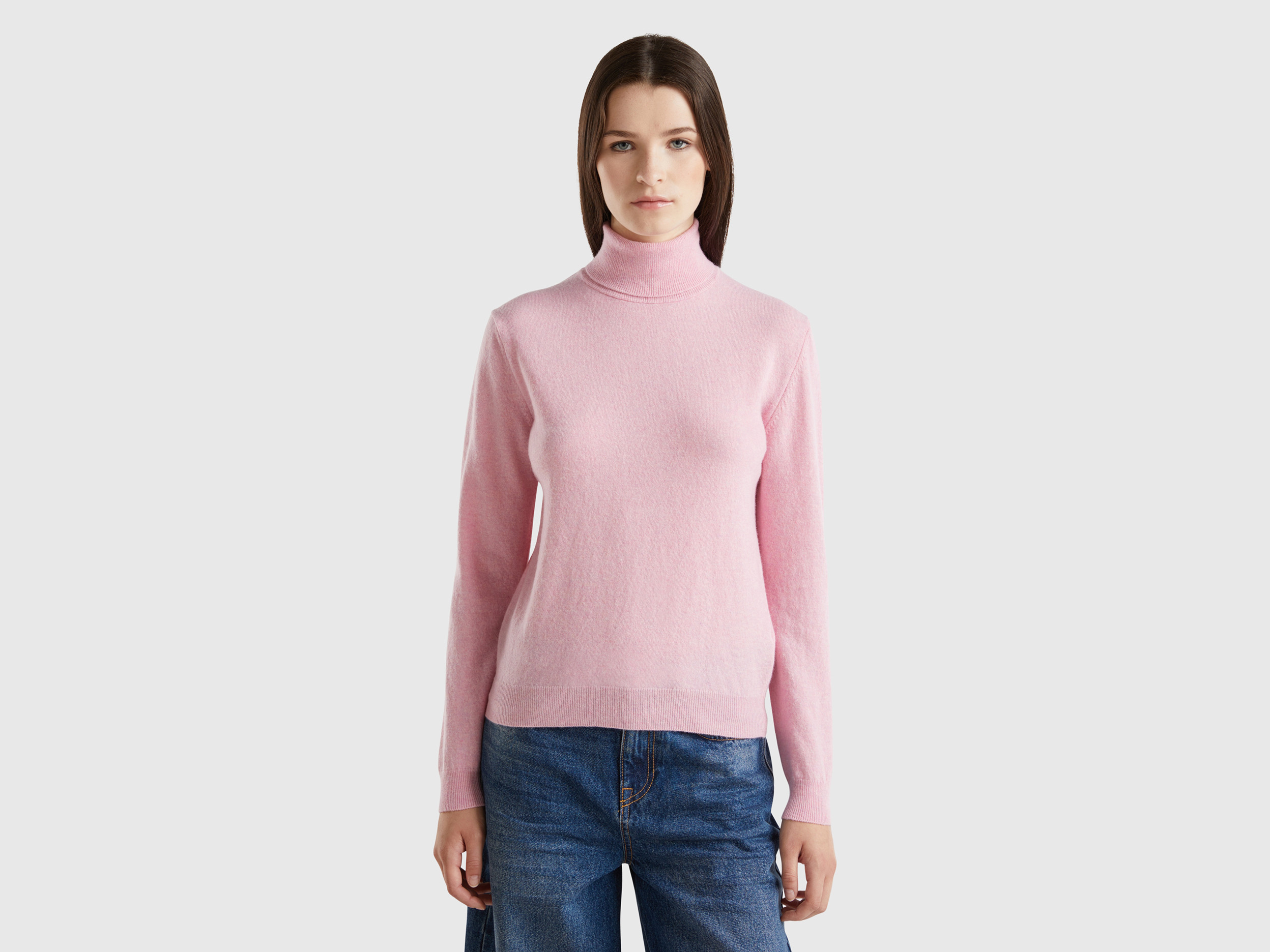 Rollkragenpullover in meliertem Rosa aus reiner Merinowolle - Pink | Benetton | Benetton (EU)