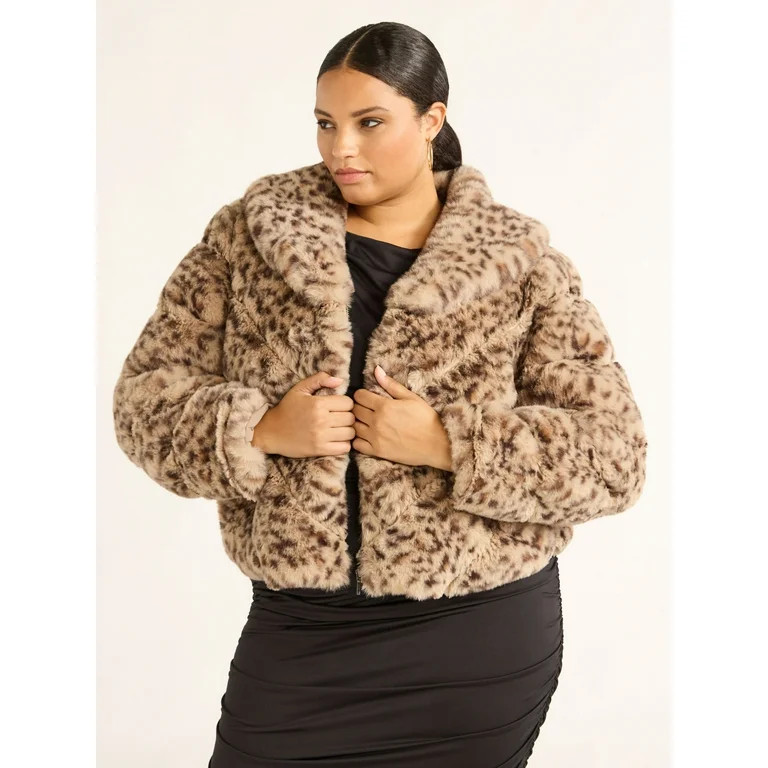 Sofia Jeans Women's and Women's Plus Faux Fur Chubby Jacket, Sizes XS-5X - Walmart.com | Walmart (US)