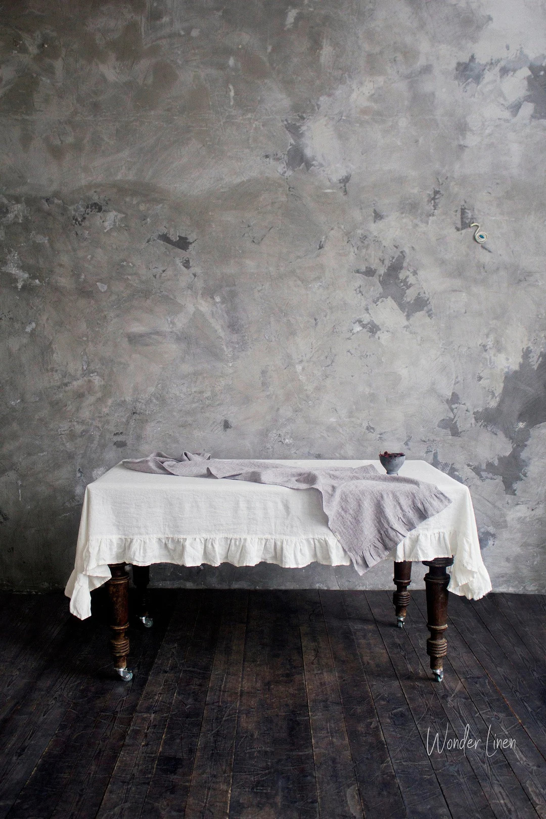 Linen Ruffle Tablecloth. White Washed Soft Table Cloth. Natural Stonewashed Linen Custom Size Tab... | Etsy (US)