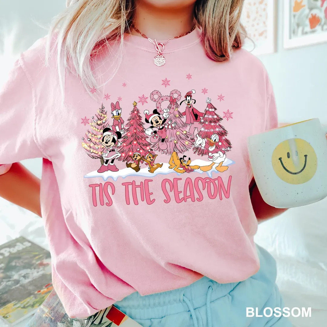 Disney Tis the Season Pink Christmas Shirt, Comfort Colors Shirt, Mickey Minnie Donald Daisy Plut... | Etsy (US)