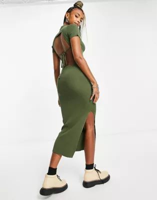 Emory Park 90's midi polo neck dress with cut out back in rib knit | ASOS (Global)