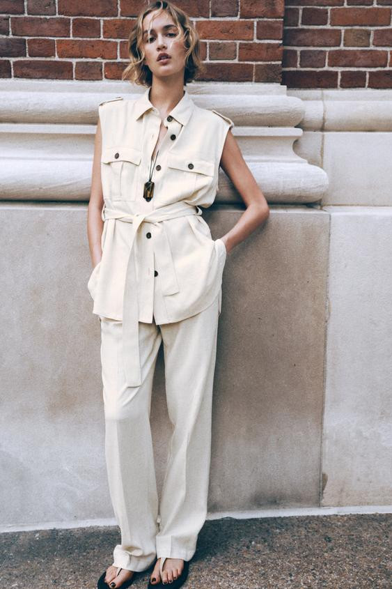 LINEN BELTED LONG VEST | Zara US