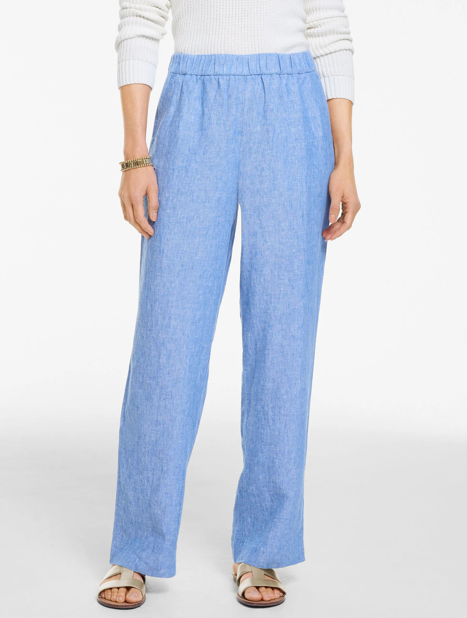 Washed Linen Wide Pull-On Pants | Talbots
