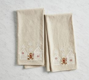Gingerbread Village Embroidered Tea Towels - Set of 2 | Pottery Barn CA
