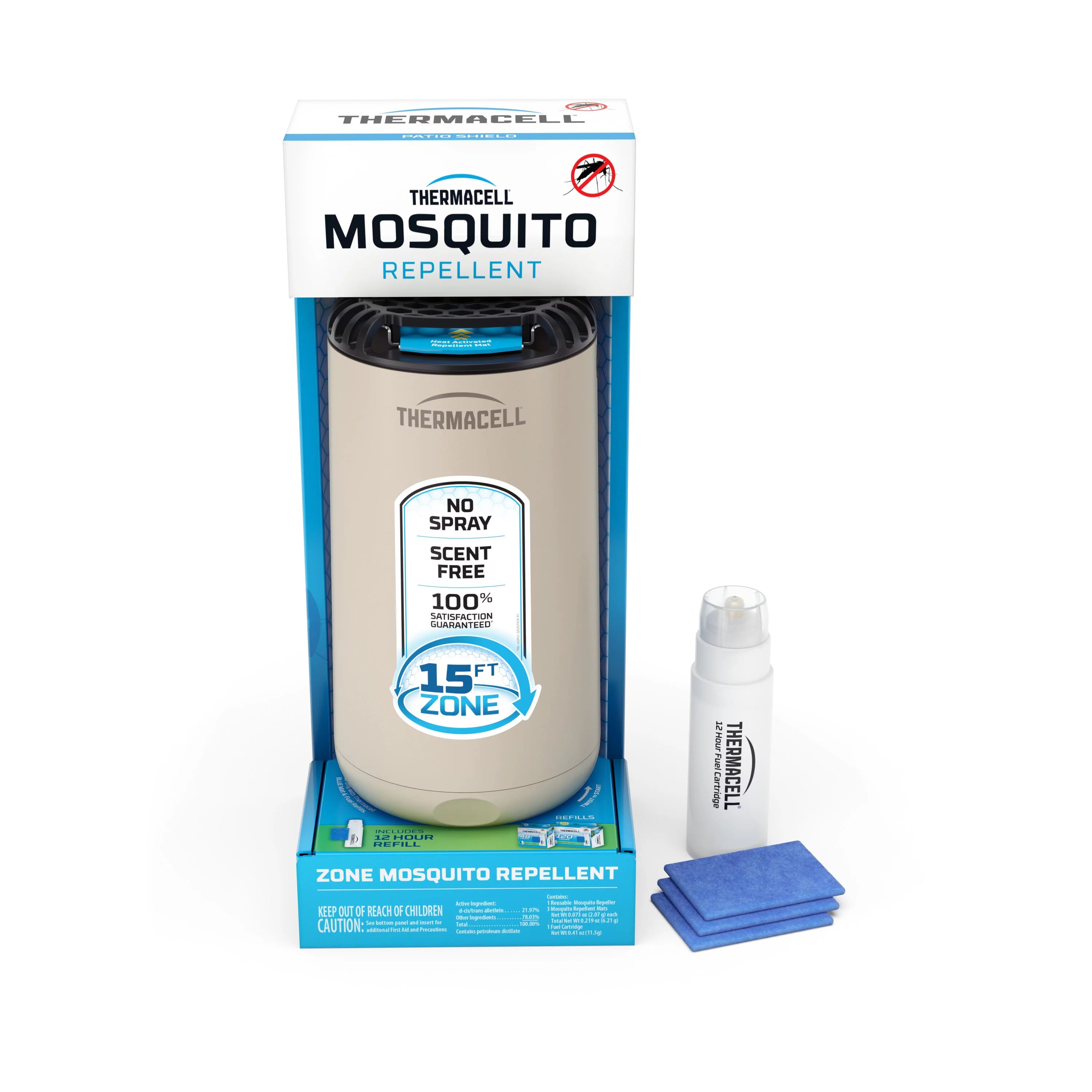 Thermacell Patio Shield Mosquito Repeller with 12-Hour Fuel Cartridge and 3 Repellent Mats, Linen | Walmart (US)