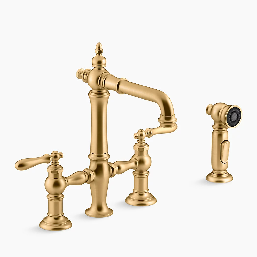Two-hole bridge bar sink faucet with side sprayer | Kohler