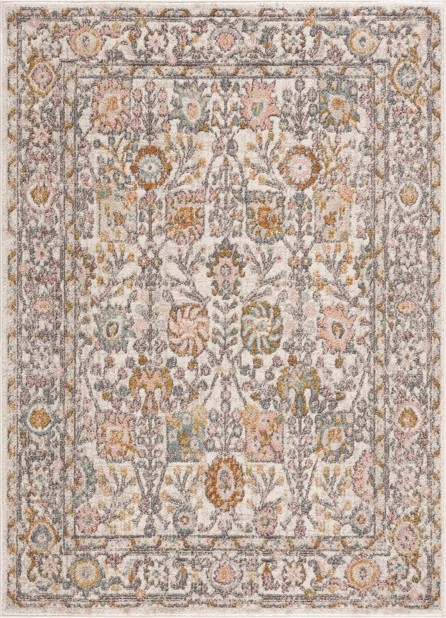 Herstmonceux Boho Vintage Colorful Large Area Rug - Farmhouse Traditional Floral Coral Carpet for... | Amazon (US)