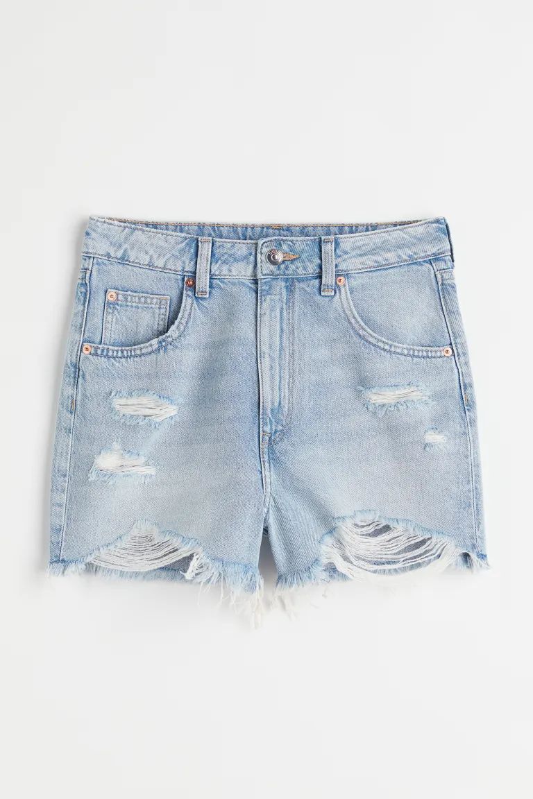 5-pocket shorts in thick cotton denim. High waist, zip fly with button, and slightly wider legs w... | H&M (US + CA)