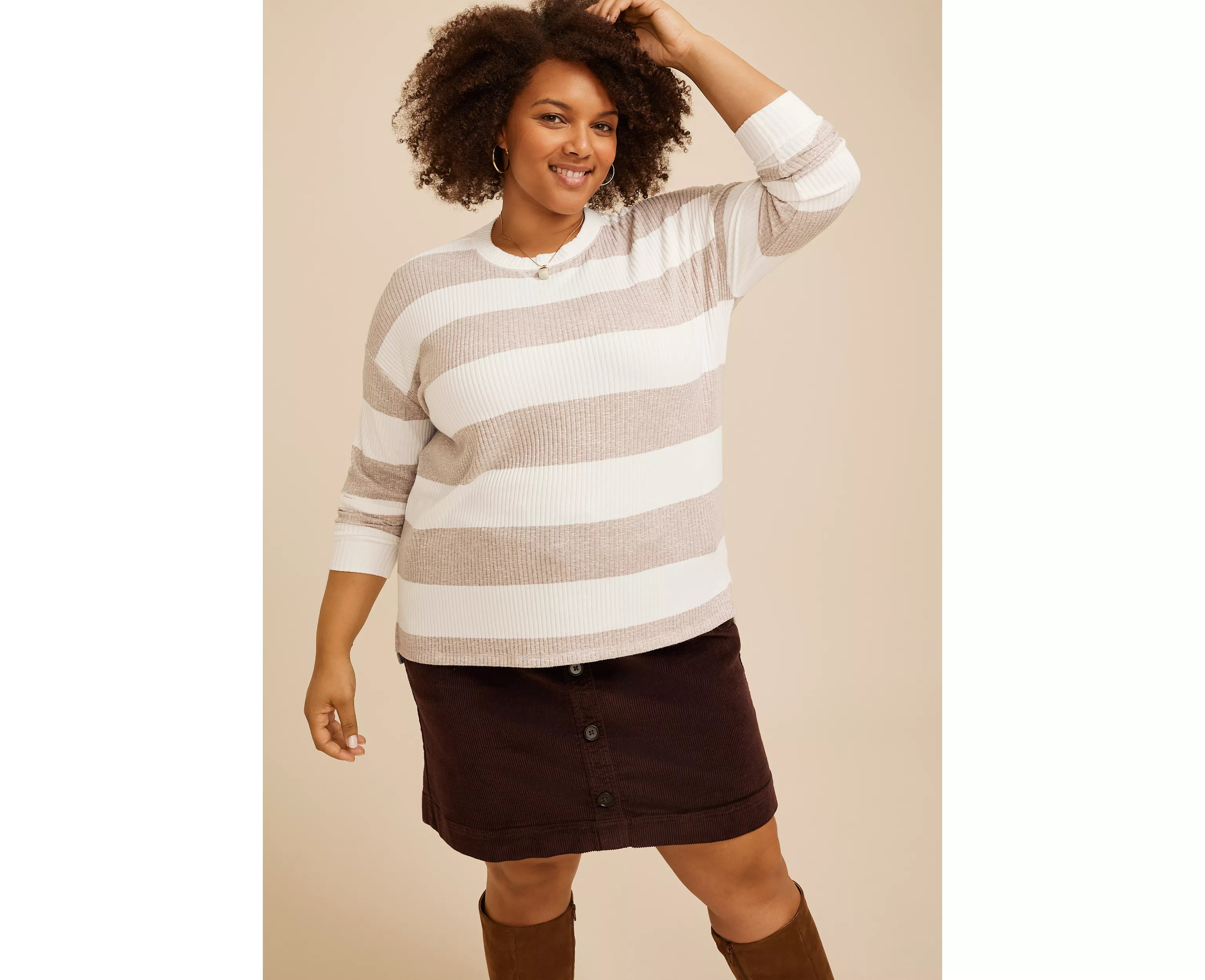 Plus Size 24/7 Cozy Rib Striped Long Sleeve Top | maurices | Maurices