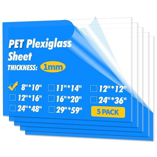 Art3d 5-Pack of 8×10" PET/Plexiglass Sheets, Transparent Clear Flexible Plastic Sheet Panels for... | Amazon (US)