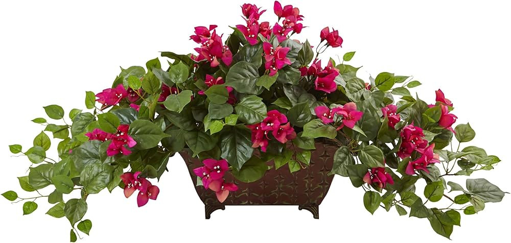 Nearly Natural 6934-BU Bougainvillea in Metal Planter,Green / Ping | Amazon (US)