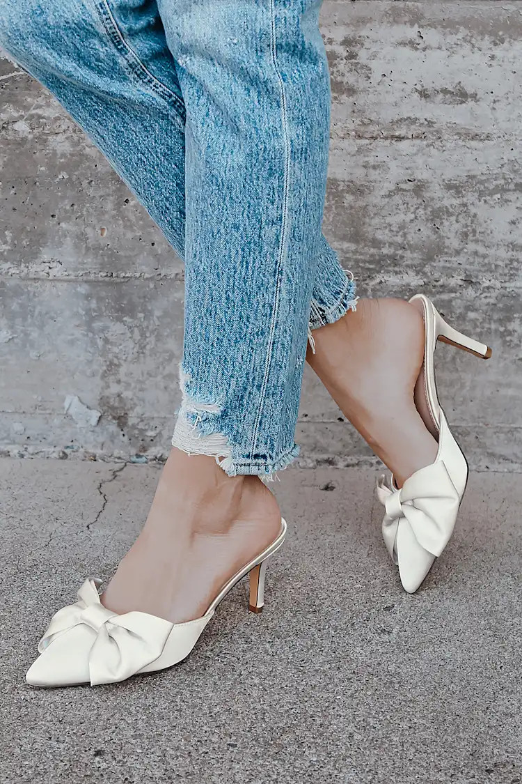 Lyle Ivory Satin Pointed-Toe Mules | Lulus (US)