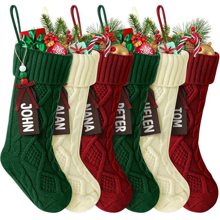 Ayieyill 6 Pcs Christmas Stockings Personalized, 18 inches Large Cable Knitted Christmas Stocking... | Walmart (US)