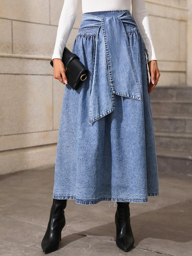 Tie Front Denim Skirt | SHEIN