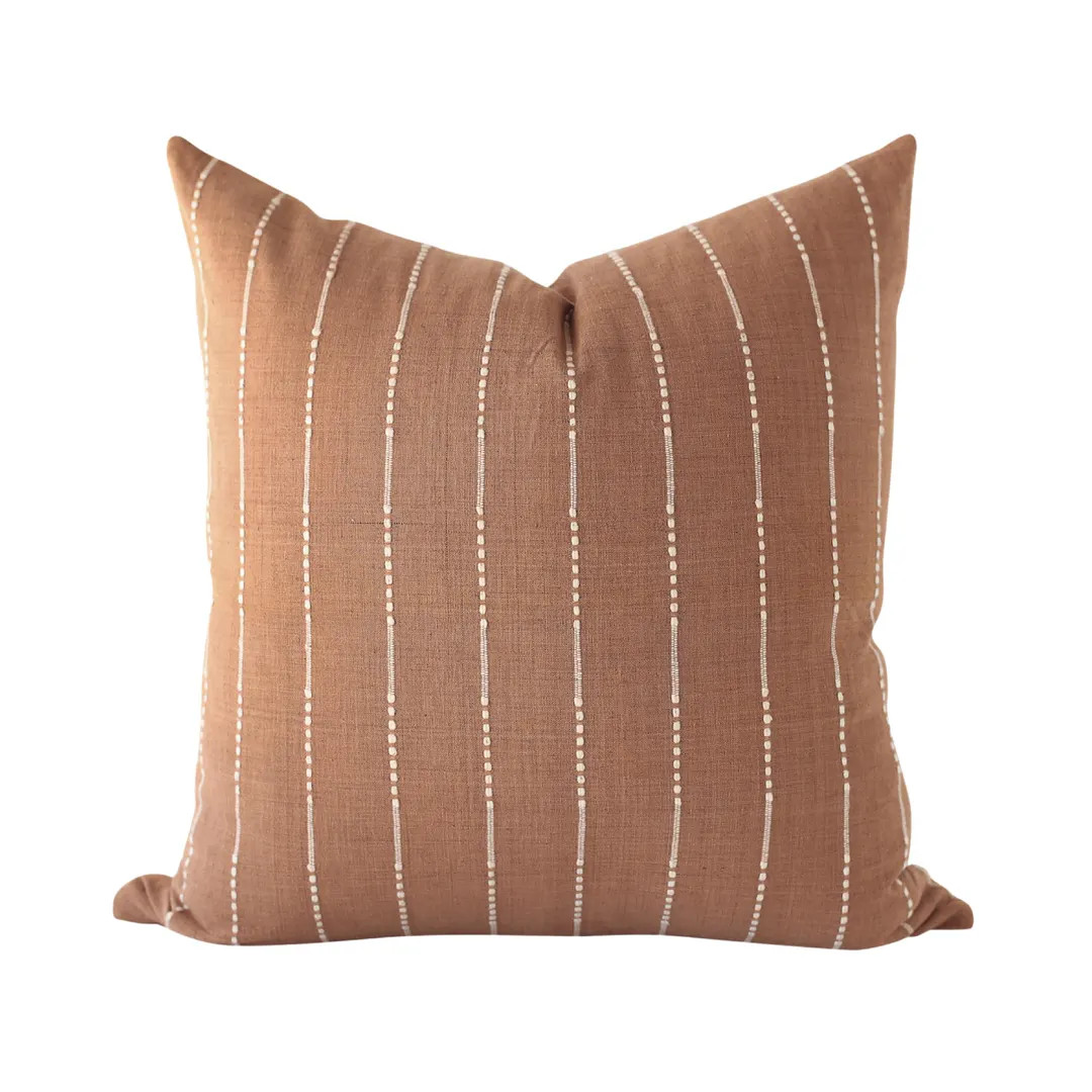Terracotta Linen Throw Pillow Cover: Boho Striped Decorative Pillow - Etsy | Etsy (US)