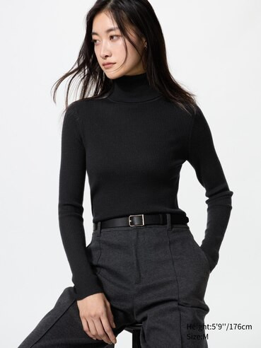 WOMEN'S 100% MERINO RIBBED TURTLENECK SWEATER | UNIQLO AU | Uniqlo Australia
