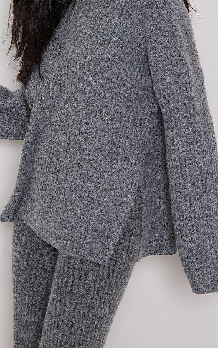 Tall Charcoal Luxe Rib Knit Oversized Sweater | Tall | PrettyLittleThing US