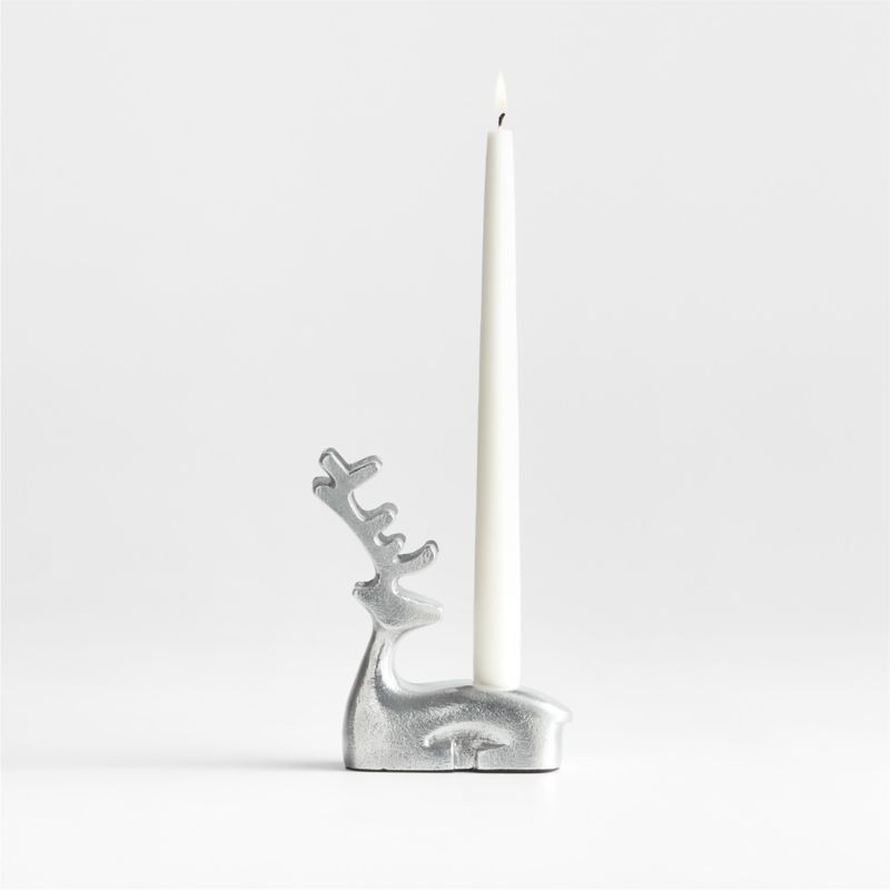 Silver Holiday Reindeer Taper Candle Holder + Reviews | Crate & Barrel | Crate & Barrel