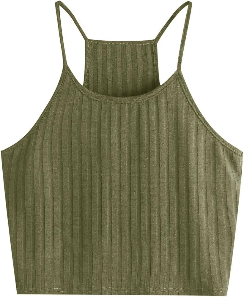SheIn Women's Summer Basic Sexy Strappy Sleeveless Racerback Crop Top | Amazon (US)