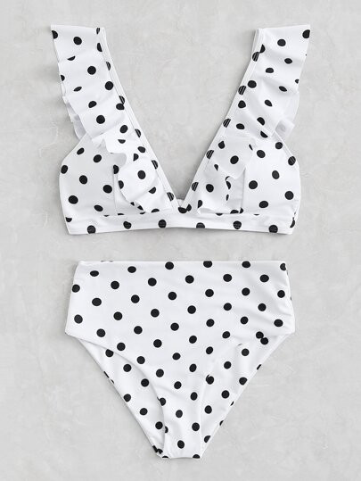 Polka Dot Ruffle Bikini SetFor Women-romwe | ROMWE