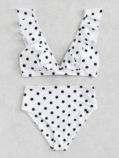 Polka Dot Ruffle Bikini SetFor Women-romwe | ROMWE