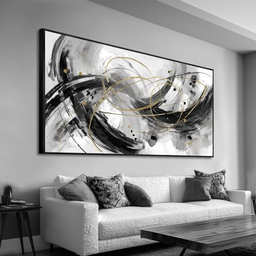 Grey Black and White Abstract Wall Art Yellow Line Modern Canvas Prints Metal Framed Artwork Minimalist Picture for Living Room Bedroom Office Home Wall Decor Large Neutral Abstract Painting 28" x 58" | Amazon (US)