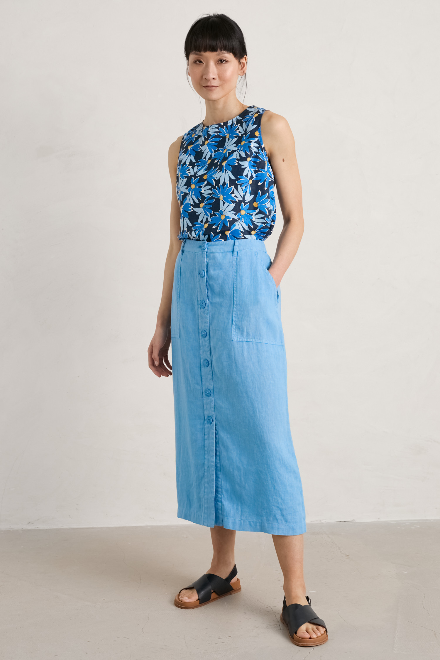 Rosewell Farm Linen Midi Skirt | Seasalt Cornwall