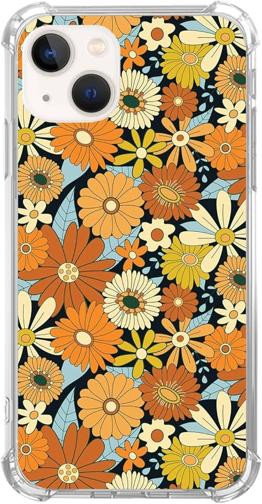 SVNICFYA Vintage Retro 70s Floral Case for iPhone 13, Aesthetic Hippie Groovy Yellow Brown Orange... | Amazon (US)