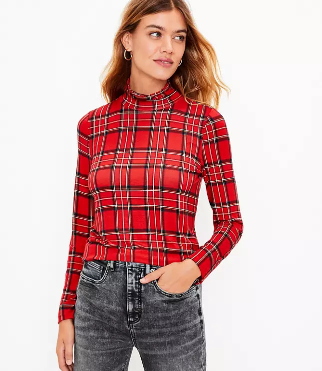 Plaid Turtleneck Top | LOFT | LOFT