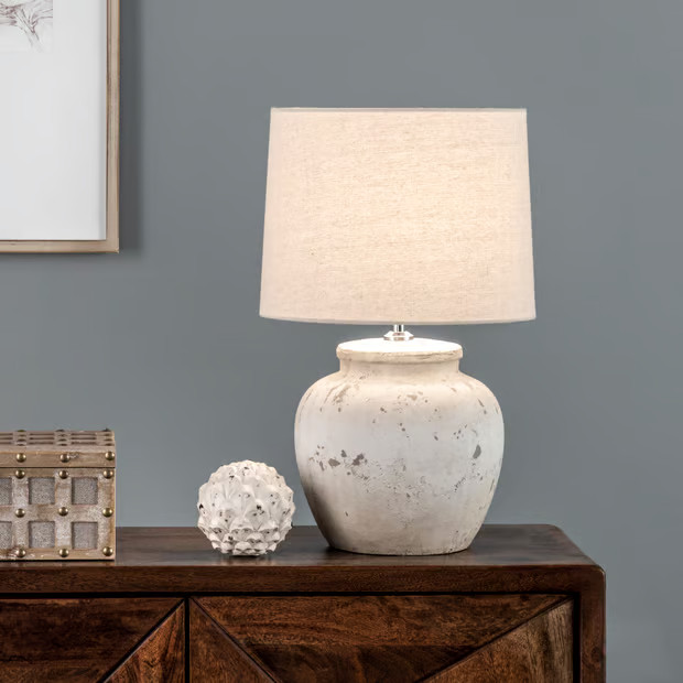 Gray 19-inch Antique Ceramic Urn Table Lamp | Rugs USA