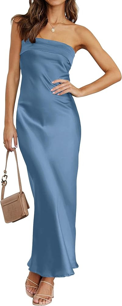MEROKEETY Women's Summer Satin Strapless Bodycon Dress 2026 Backless Tube Wedding Guest Cocktail ... | Amazon (US)