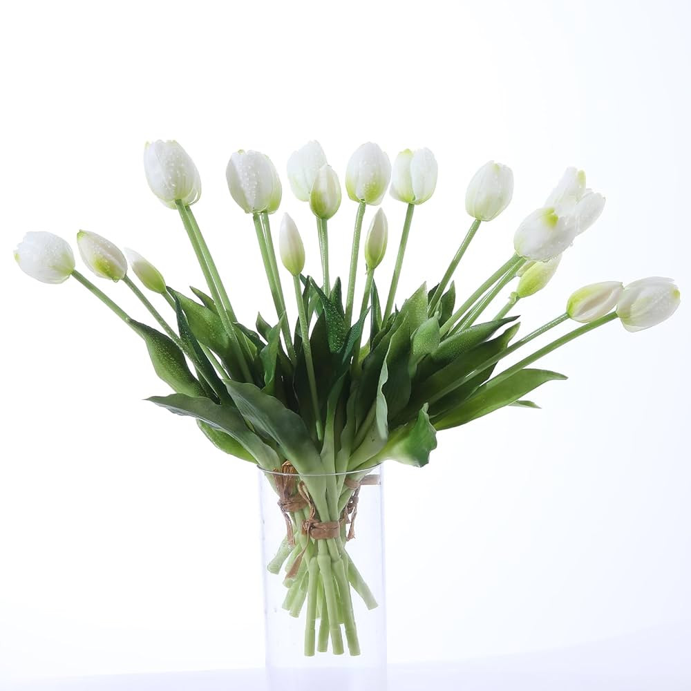 10PCS White Fake Tulips Artificial Flowers Real Touch Latex Faux Tulips UV Resistant Fake Flowers... | Amazon (US)