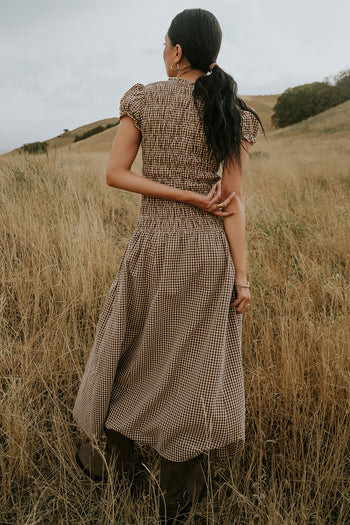 Opal Gingham Maxi Dress in Brown | Böhme US