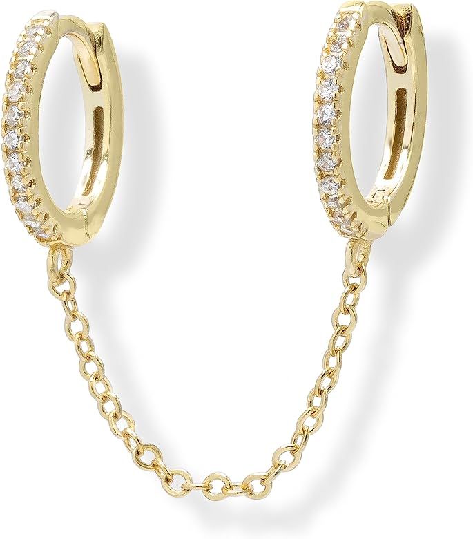 ADINA EDEN Double Piercing 14K Gold Hoop Earrings For Women, Cubic Zirconia Cartilage Earring for... | Amazon (US)