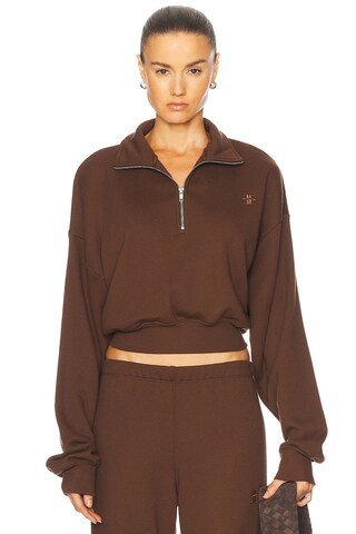 Eterne Cropped Half Zip Sweatshirt in Chocolate | FWRD 