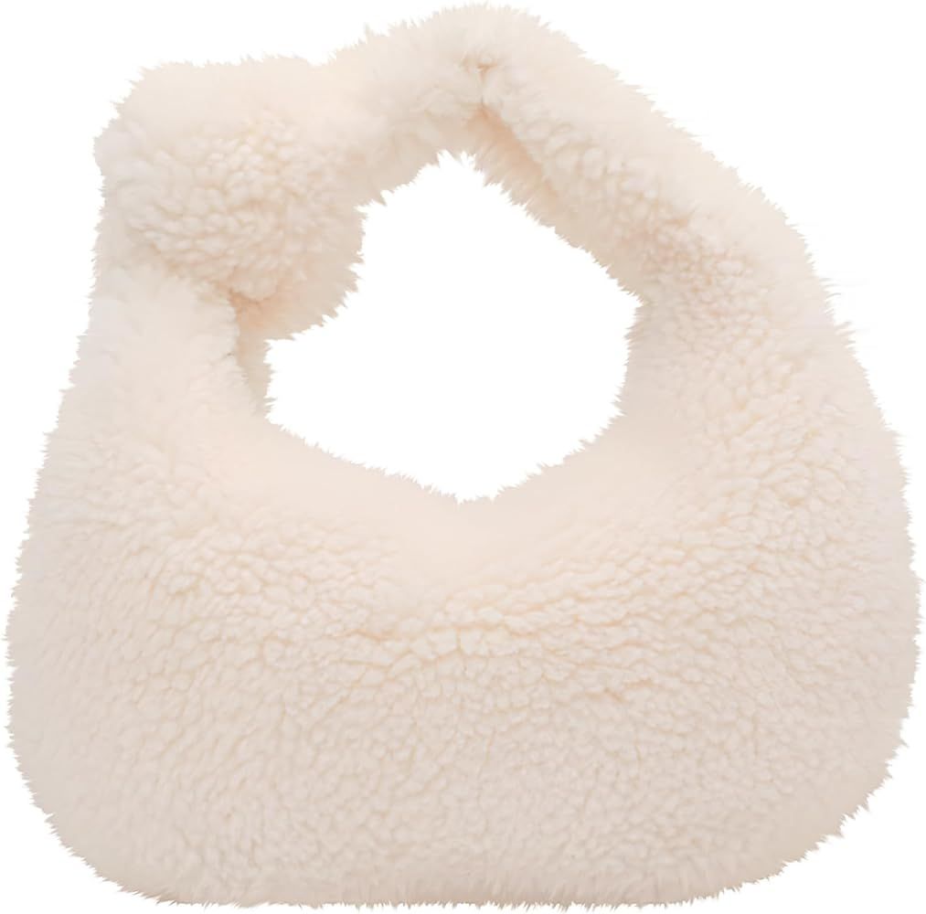 Erhuoxz Plush Dumpling Bag Winter Fuzzy Cute Mini Faux Fur Handbag Clutch Purses for Women | Amazon (US)