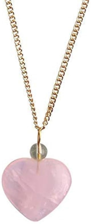 Heart Pendant Necklace Rose Quartz Natural Gemstone Alloy Fashion Jewelry Healing Crystal with 24... | Amazon (US)