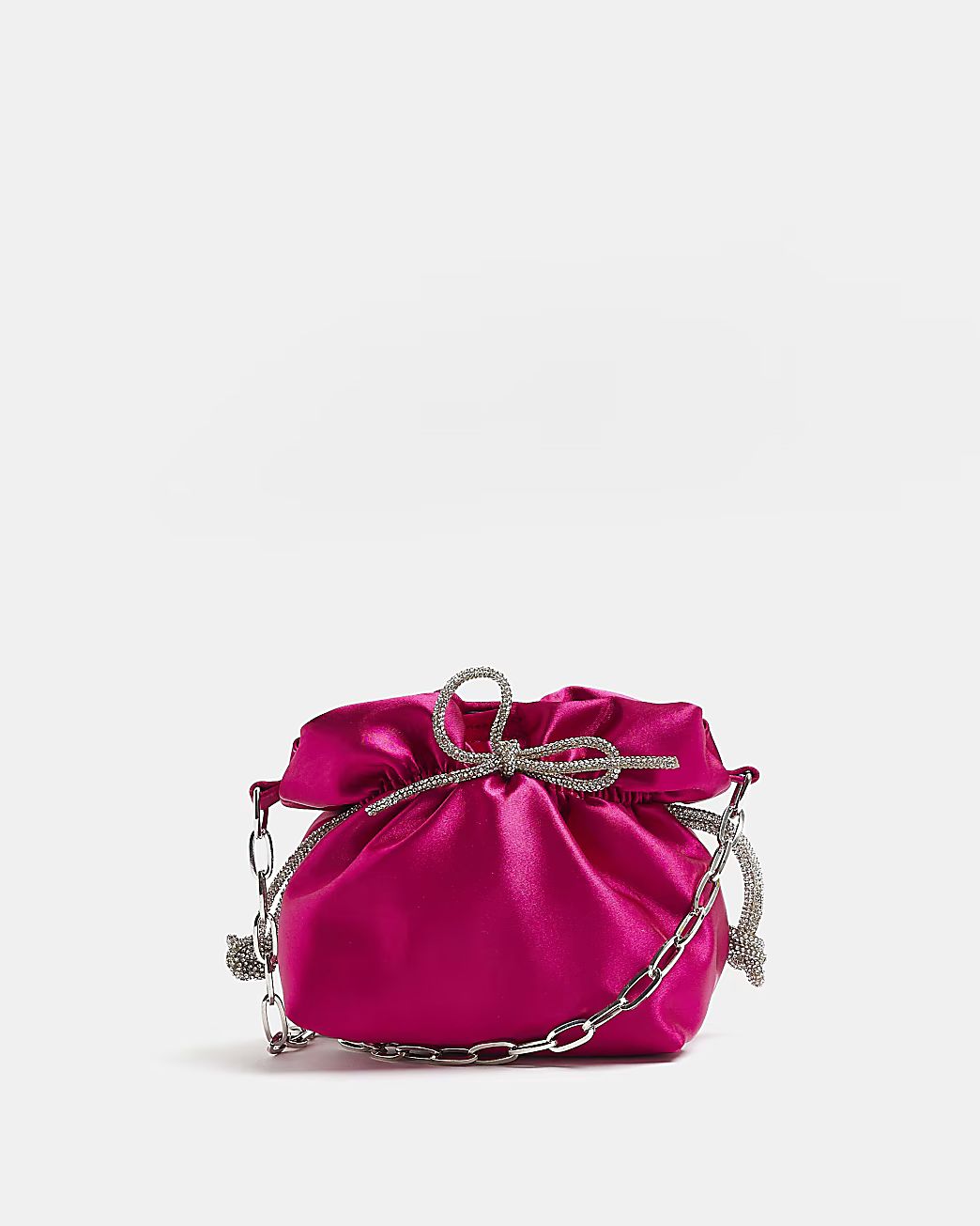 Pink satin diamante bow shoulder bag | River Island (UK & IE)